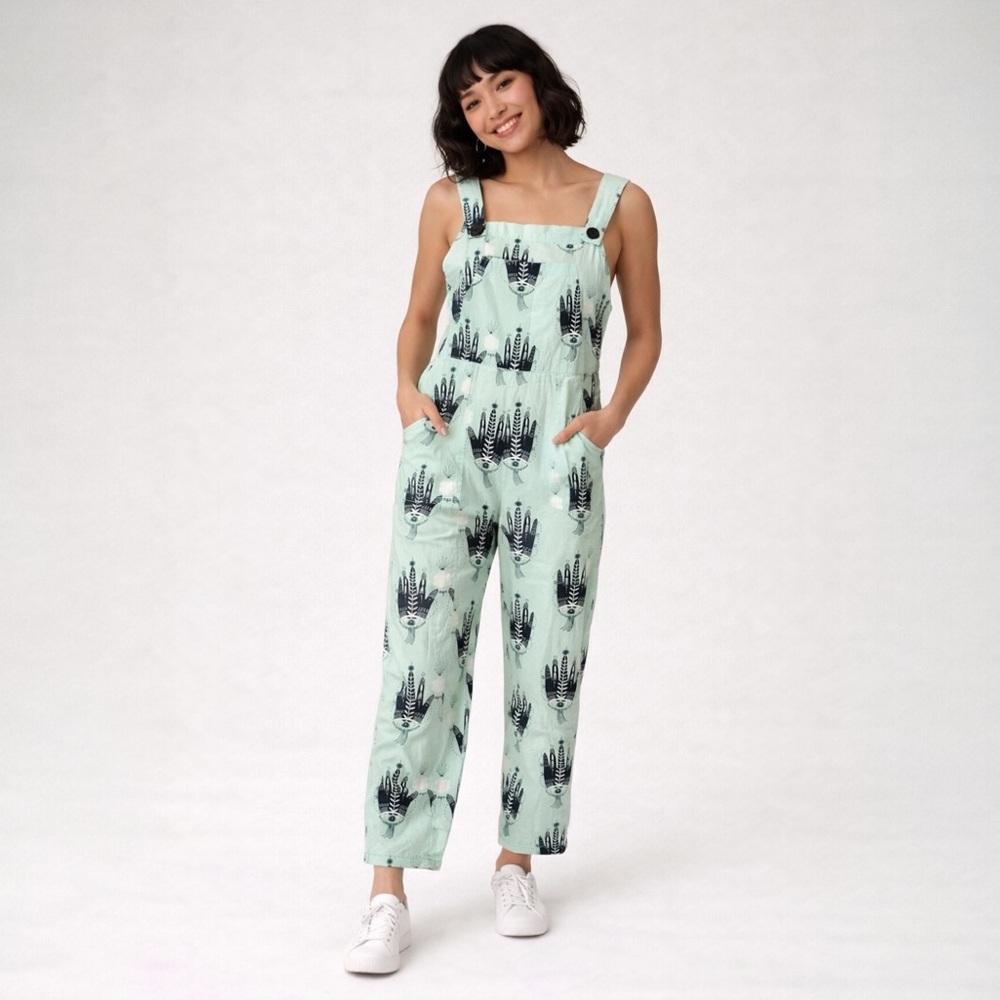 Nooworks Mint Green Printed Jumpsuit | XS | Made in USA | Pockets